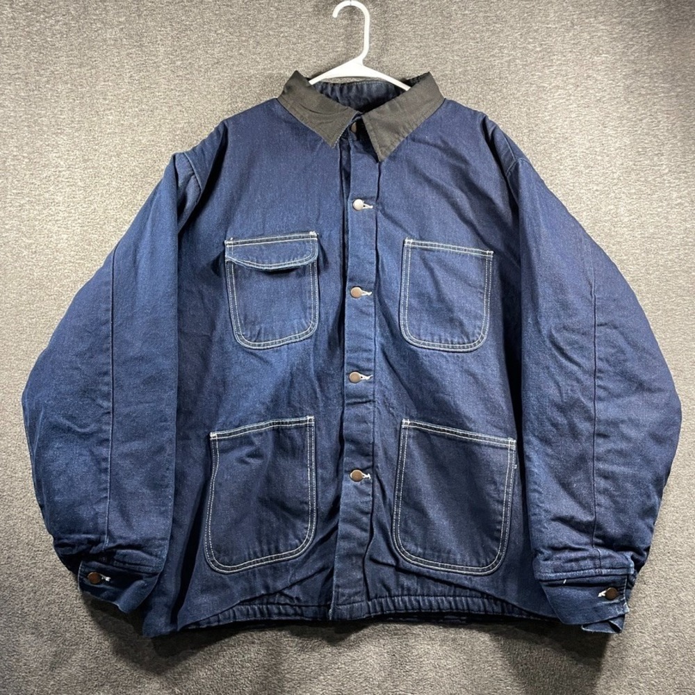 Vintage Bob Barker Prison Denim Jacket Mens 2XL Work Chore Blanket Lined Blue